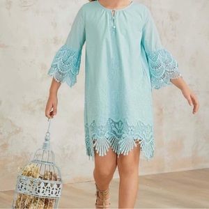 Chasing Fireflies Girls size 10 Blue Embrace Lace Shift Dress Embroidered